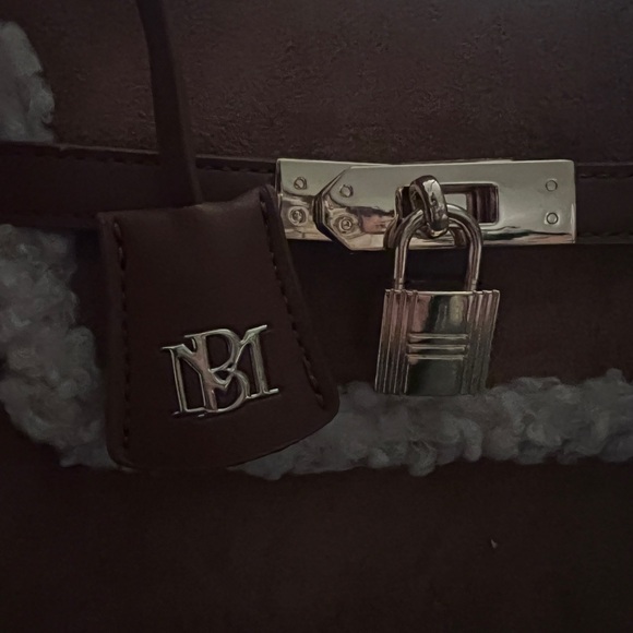 Badgley Mischka Fur Border Satchel Tan Vegan Leather - Picture 3 of 6